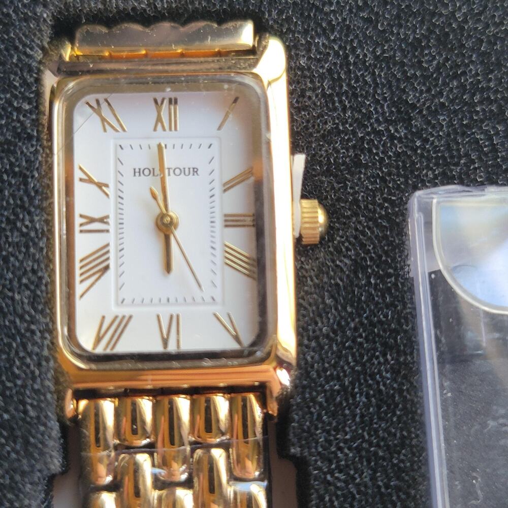 HOLITOUR Womens Watch White Dial Gold Tone Rect Bracelet Dress Quartz Analog